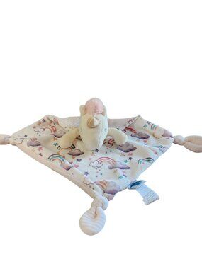 Mary Meyer White Pink Rainbows Unicorn Knotted Ribbed Security Blanket Lovey